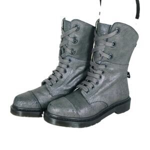 Dr. Martens Women's Aimilie US7 Metallic Pewter Leather Fold Over Combat Boots